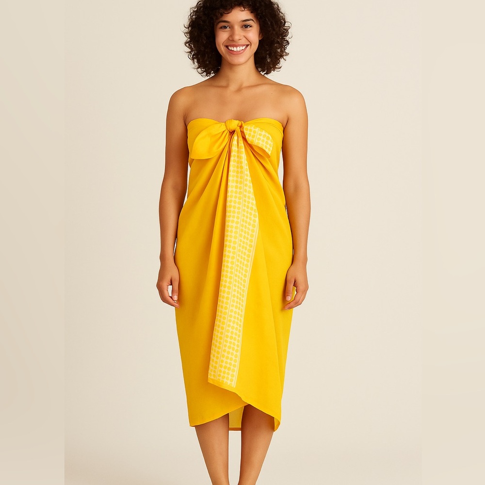 Vintage Estée Lauder Yellow Sarong Wrap Dress Beach Cover Up Scarf Boho Chic